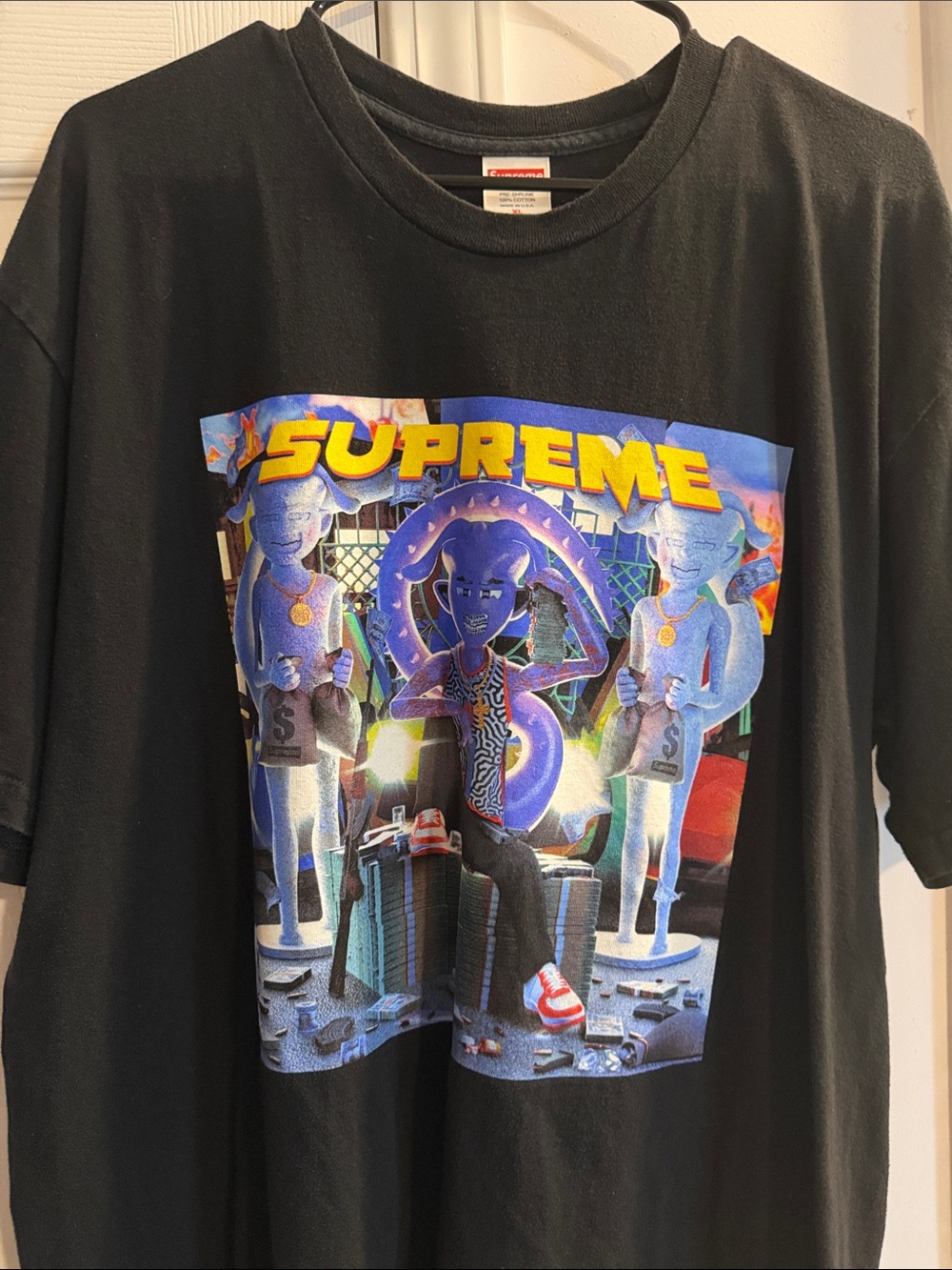 Supreme Black Tee with Multicolor Neon Graphic